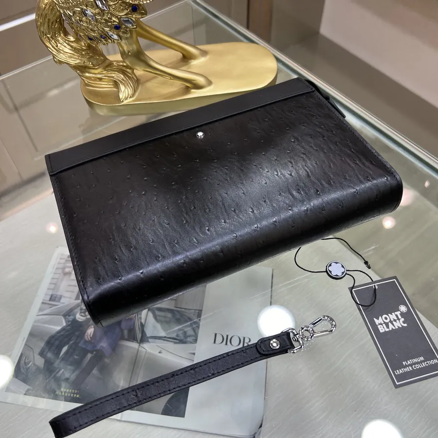 MONTBLANC Handbag Premium Full Grain Leather, Simple Logo, Elegant Casual Style