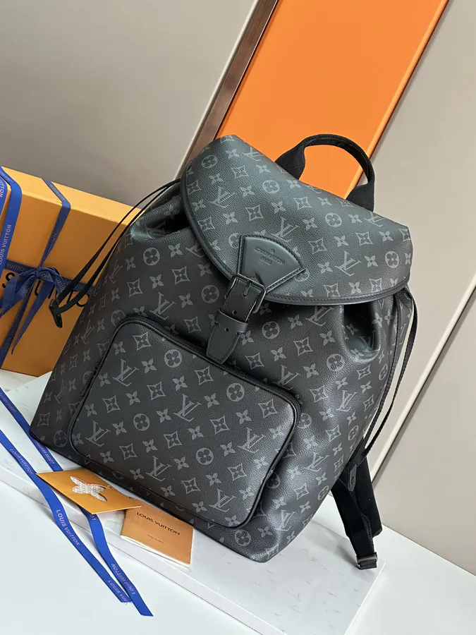 Montsouris Double Shoulder Bag with Monogram Eclipse Canvas and Calfskin Trim