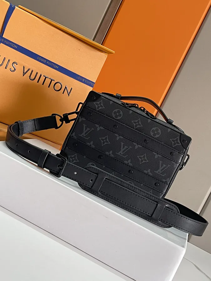 Louis Vuitton Handle Soft Trunk Mini Travel Bag with Leather Trim and Monogram Macassar Canvas