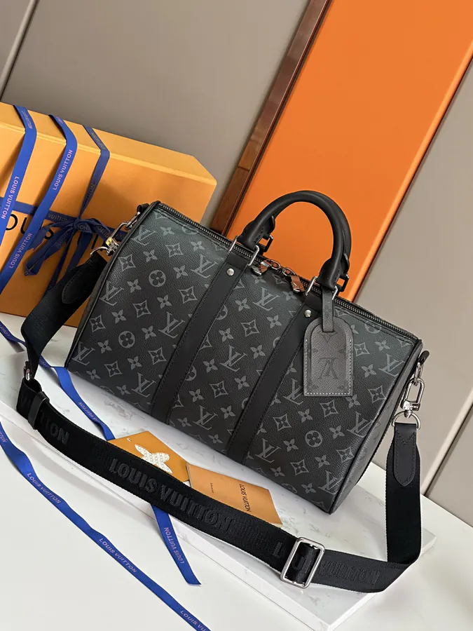 Keepall Bandoulière 35 Handbag with Monogram Eclipse Canvas and Leather Trim