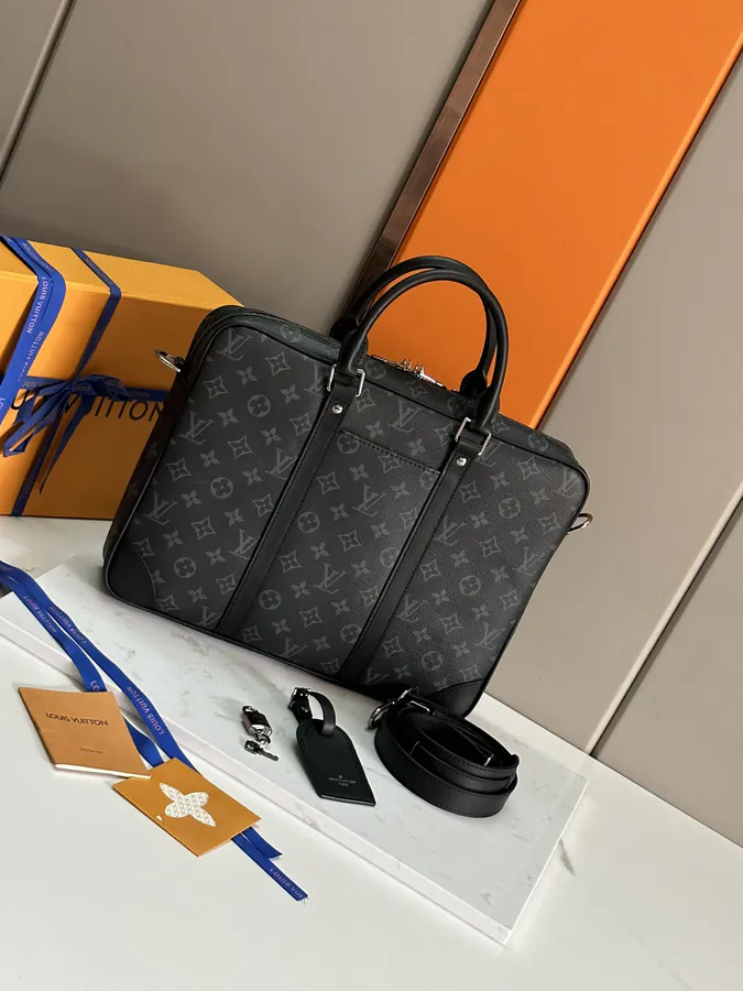 Voyage Small Bag with Damier Graphite Canvas and Leather Straps