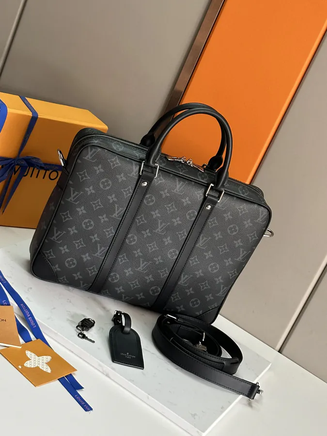 Voyage Small Bag with Damier Graphite Canvas and Leather Straps