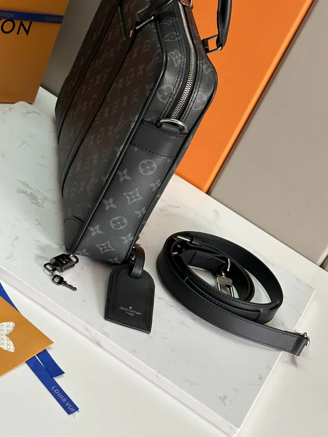 Voyage Small Bag with Damier Graphite Canvas and Leather Straps