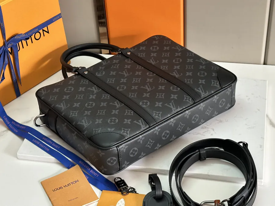 Voyage Small Bag with Damier Graphite Canvas and Leather Straps