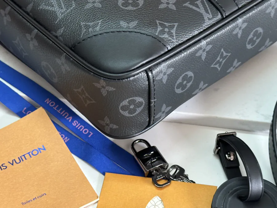 Voyage Small Bag with Damier Graphite Canvas and Leather Straps