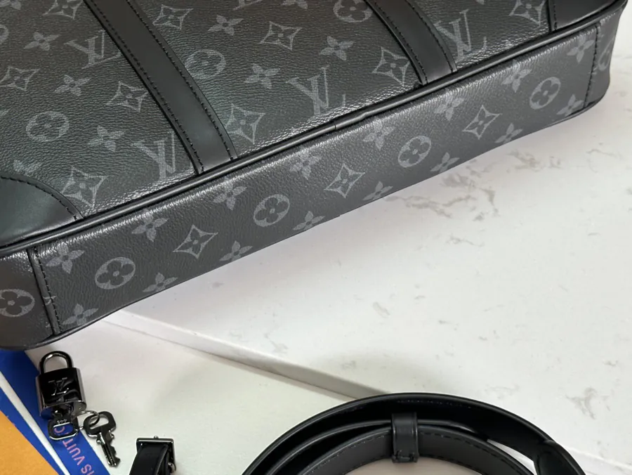 Voyage Small Bag with Damier Graphite Canvas and Leather Straps