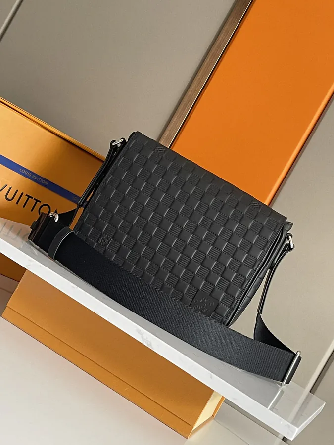 District Mini Messenger Bag Damier Infini Canvas with Leather Trim