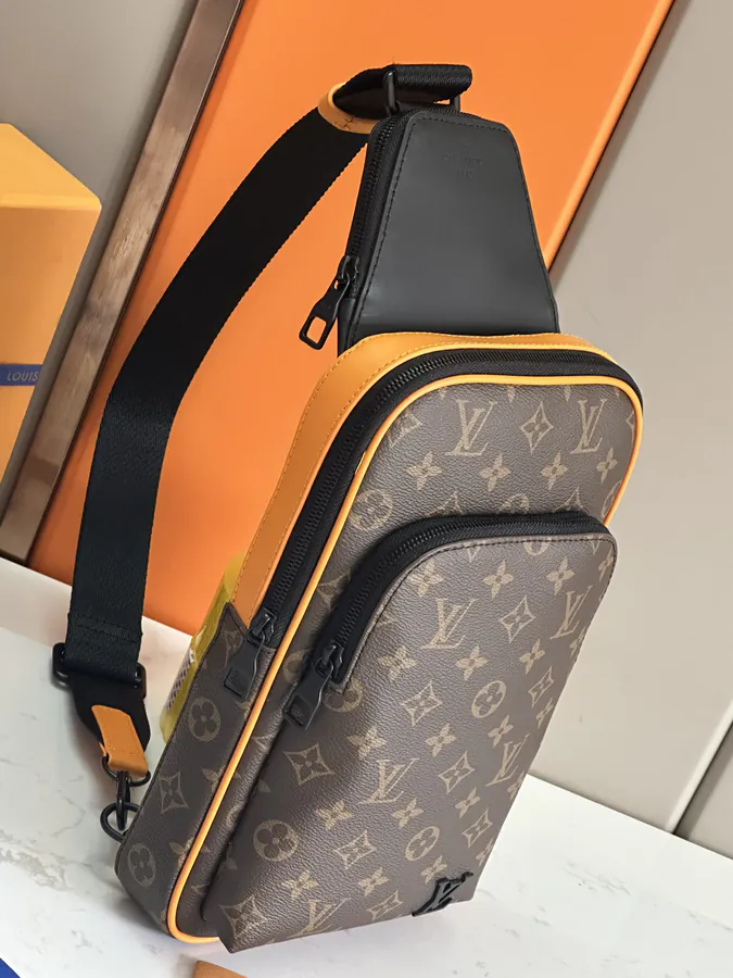 Avenue Shoulder Bag with Monogram Macassar Canvas and Leather Trim
