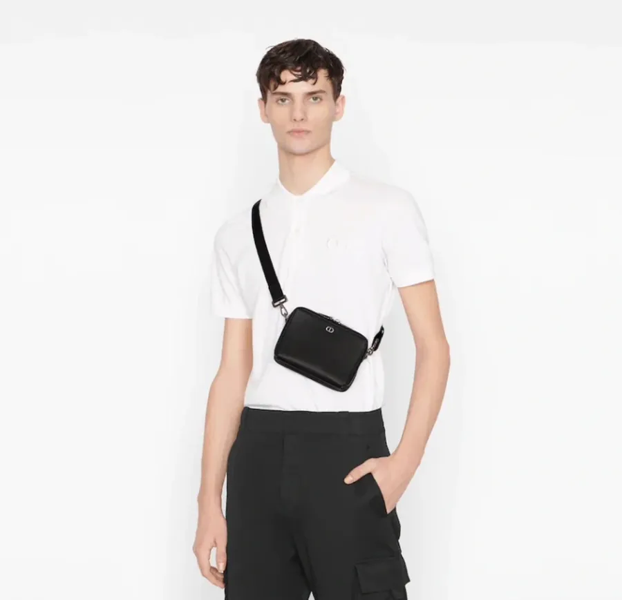 Icon Logo Zip Tote with Adjustable Strap Black Grained Calfskin