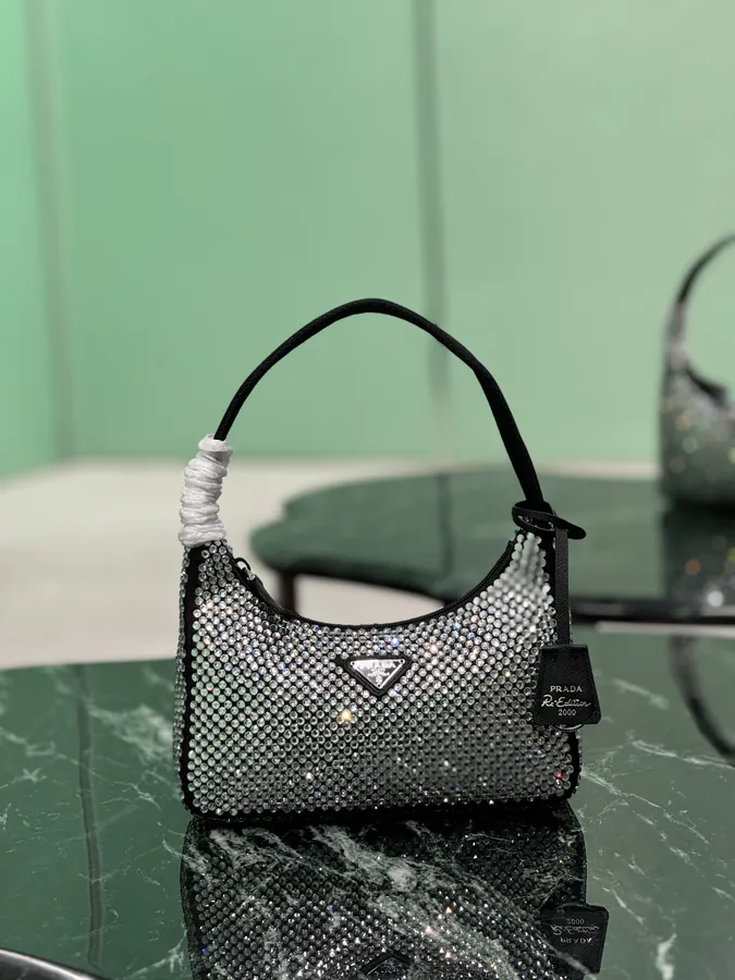 Hobo Bucket Bag with Sparkling Diamonds