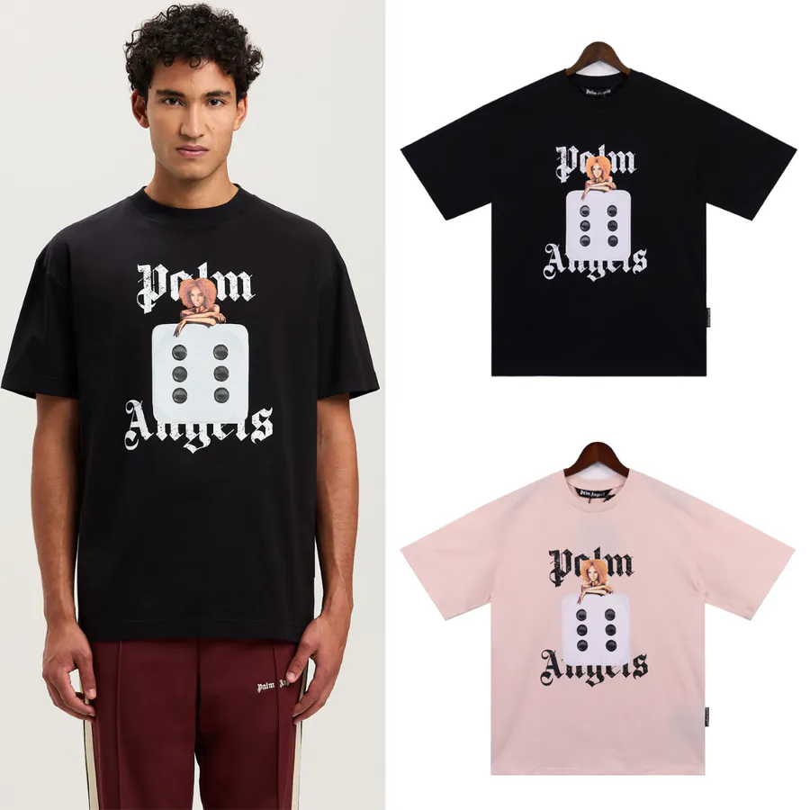 Palm Angels Men's Black Short Sleeve T Shirt with Retro Poster Print
