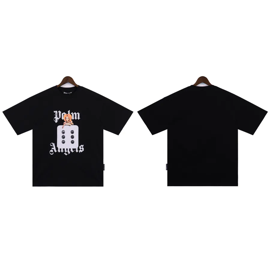 Palm Angels Men's Black Short Sleeve T Shirt with Retro Poster Print