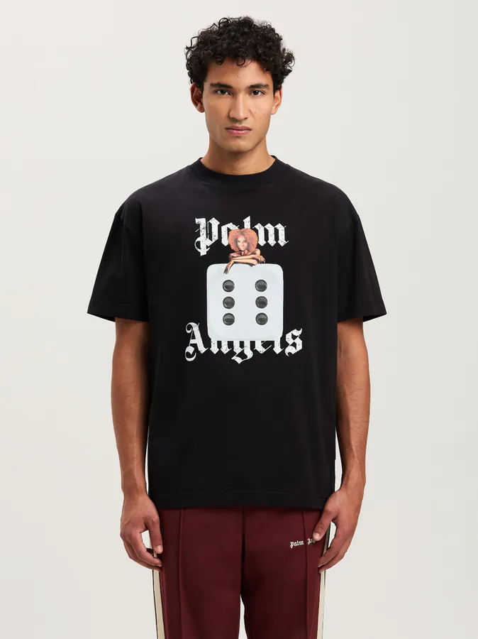 Palm Angels Men's Black Short Sleeve T Shirt with Retro Poster Print