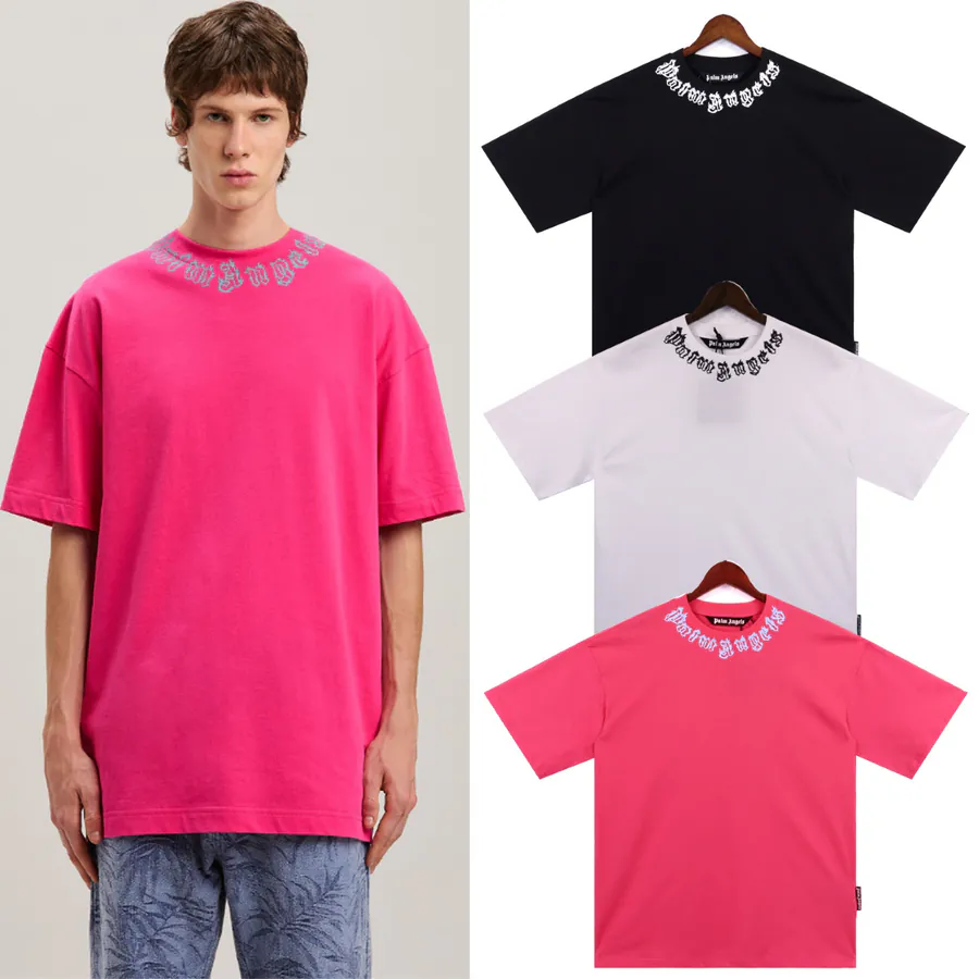Palm Angels Logo Print T Shirt Men's Purple Red Short Sleeve