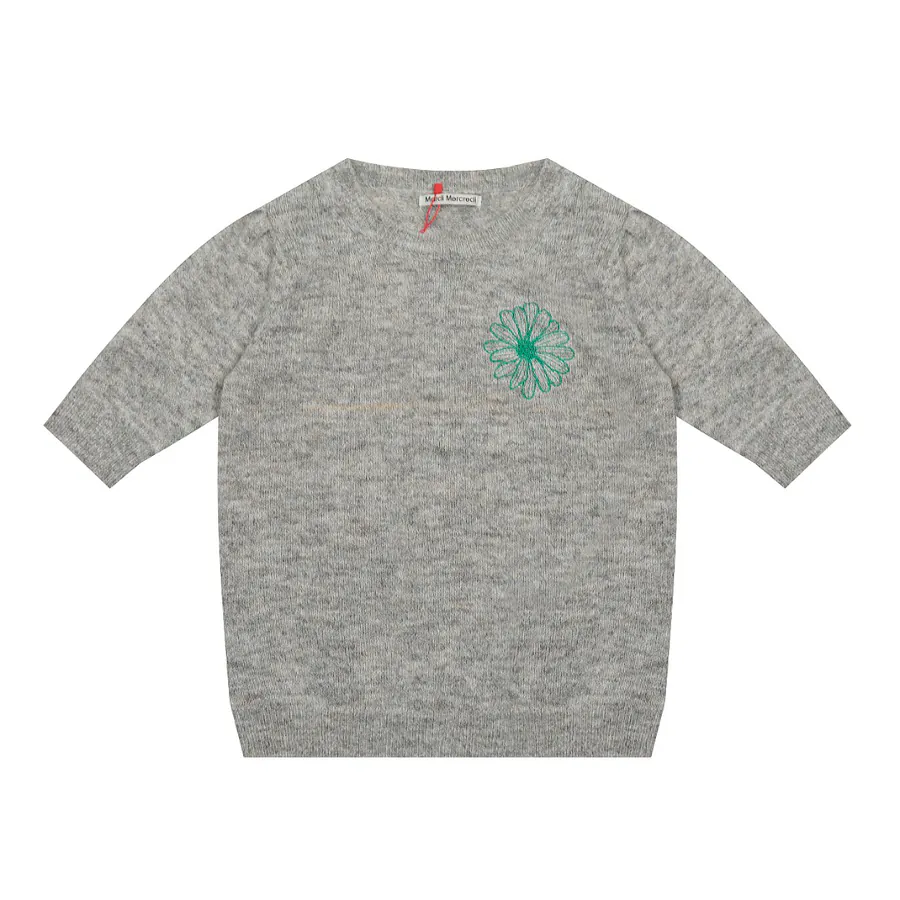 Mardi Mercredi Round Neck Daisy Embroidery Logo Knit Top