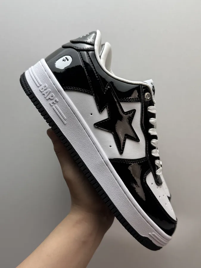 A BATHING APE STA Glossy Black and White Sneaker