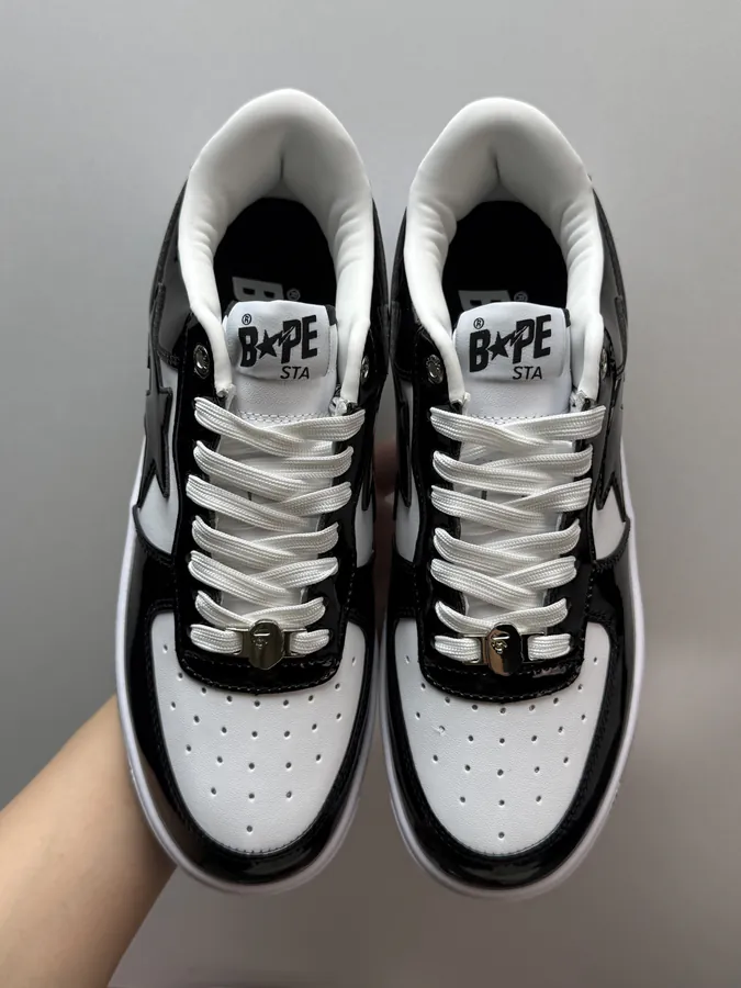 A BATHING APE STA Glossy Black and White Sneaker