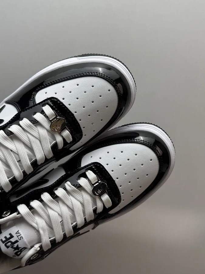 A BATHING APE STA Glossy Black and White Sneaker