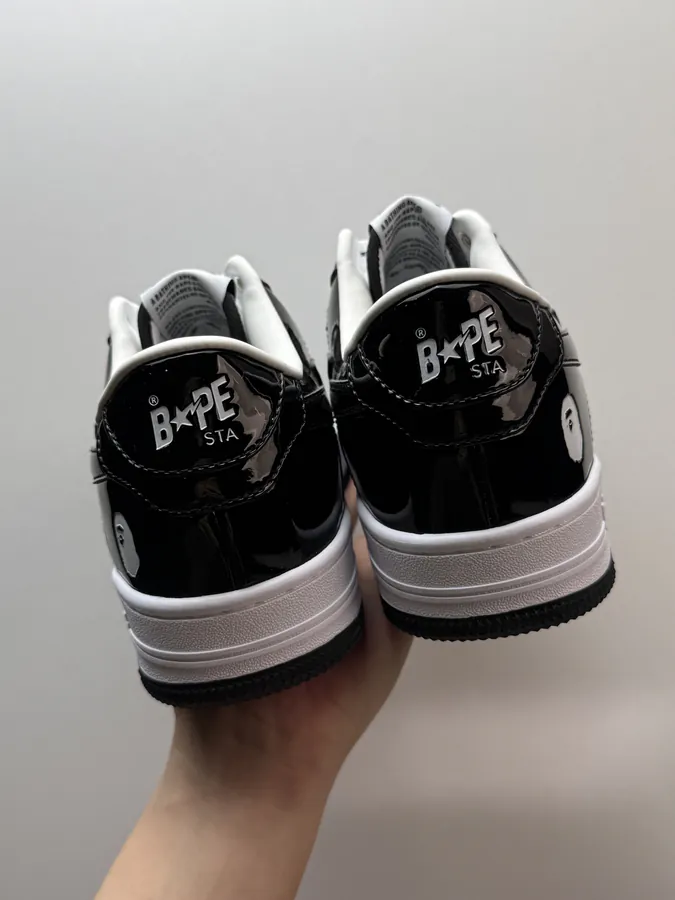 A BATHING APE STA Glossy Black and White Sneaker