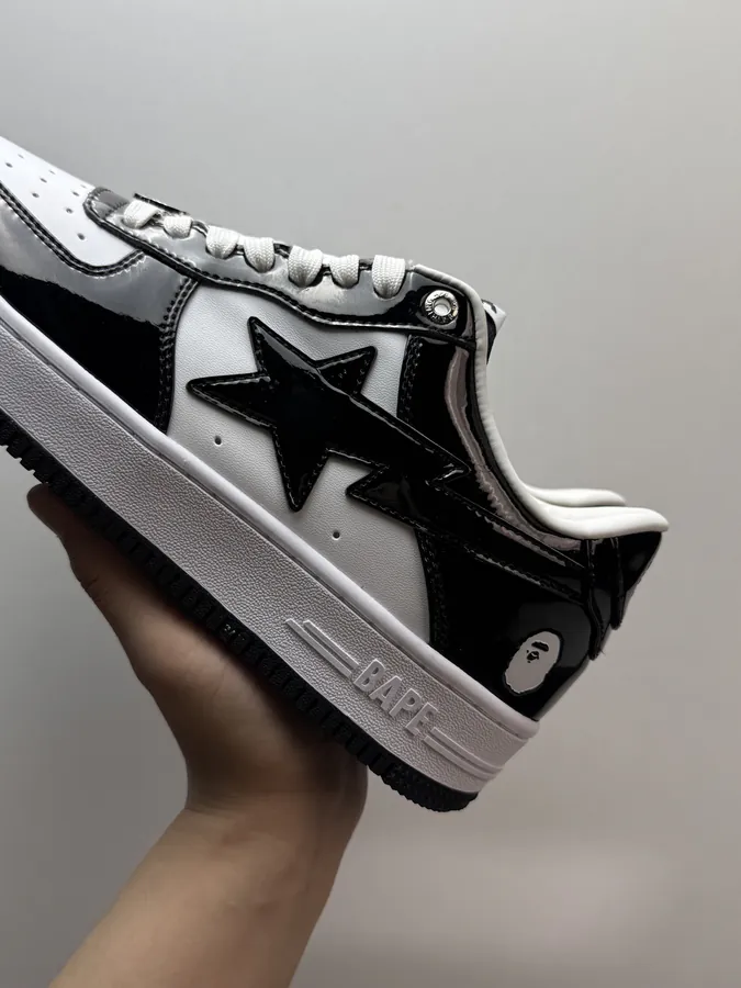 A BATHING APE STA Glossy Black and White Sneaker