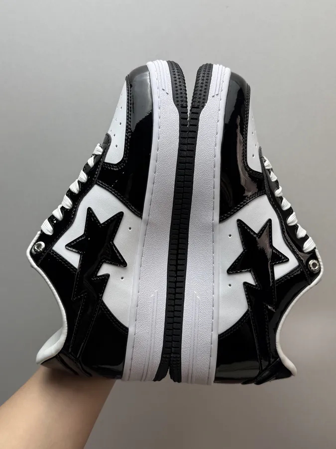 A BATHING APE STA Glossy Black and White Sneaker