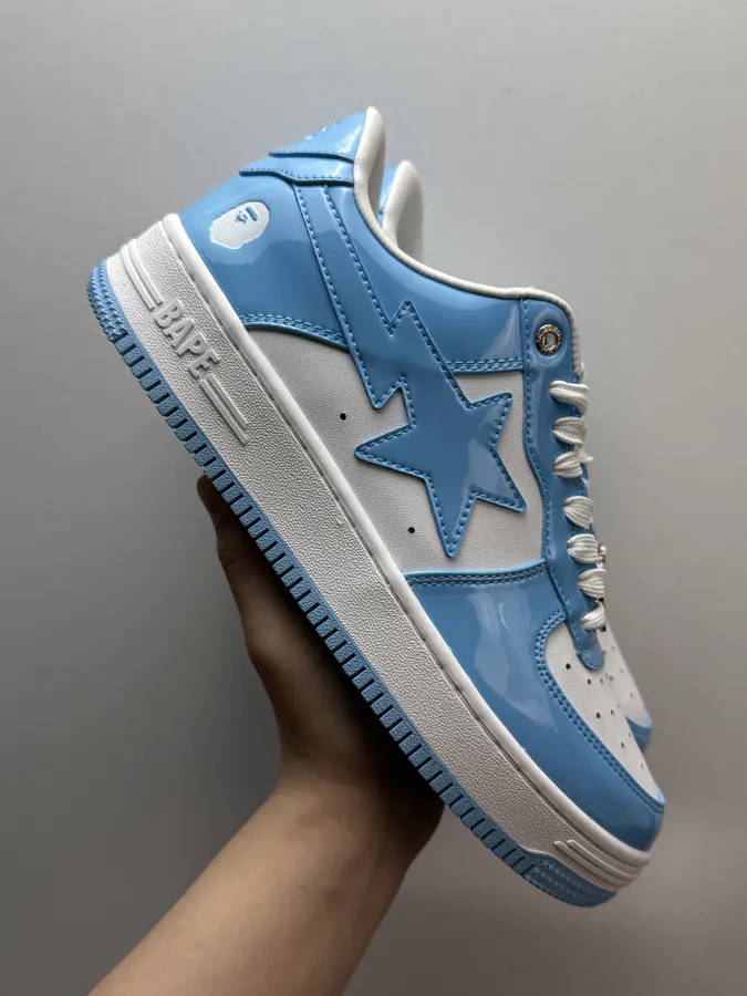 A BATHING APE STA Glossy Leather White Blue