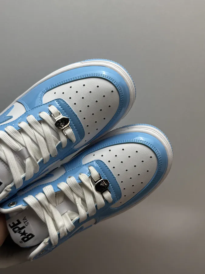 A BATHING APE STA Glossy Leather White Blue