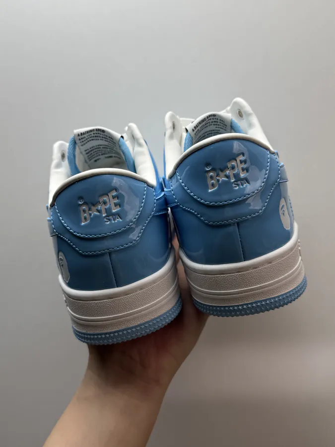 A BATHING APE STA Glossy Leather White Blue