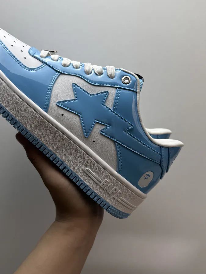 A BATHING APE STA Glossy Leather White Blue