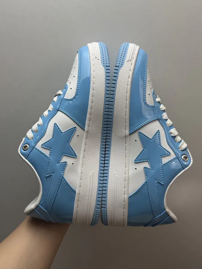 A BATHING APE STA Glossy Leather White Blue