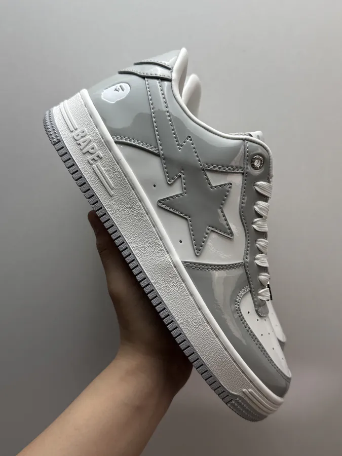 A BATHING APE STA Grained Calfskin Gray White Sneaker