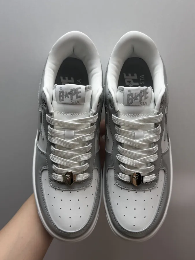 A BATHING APE STA Grained Calfskin Gray White Sneaker