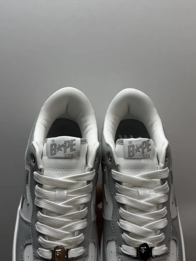 A BATHING APE STA Grained Calfskin Gray White Sneaker