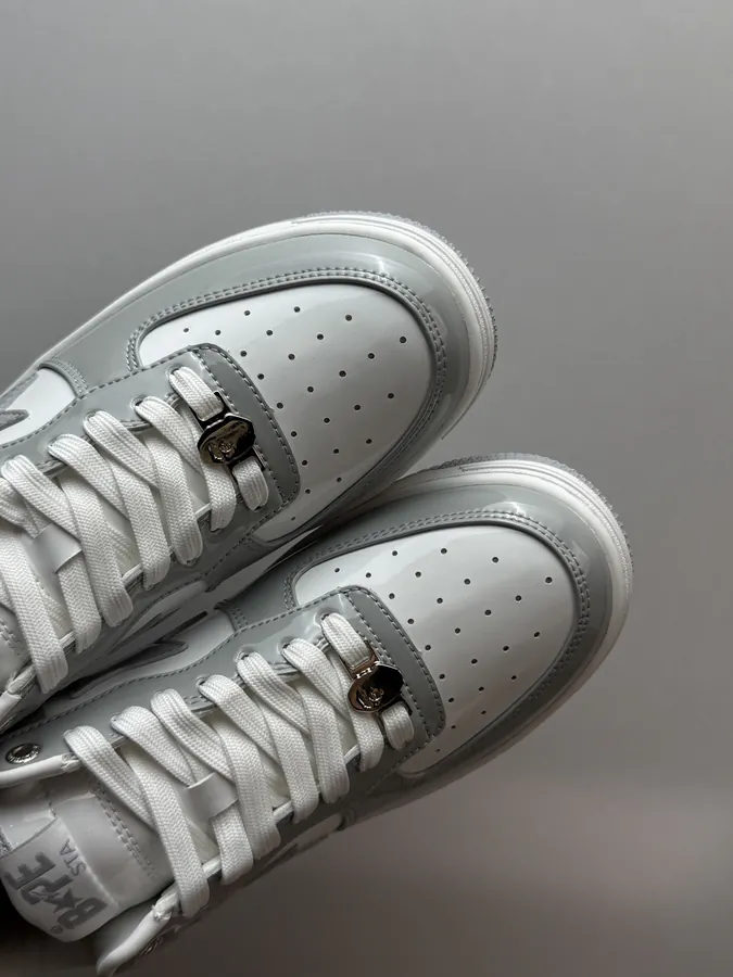 A BATHING APE STA Grained Calfskin Gray White Sneaker