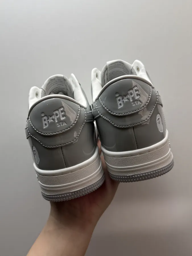 A BATHING APE STA Grained Calfskin Gray White Sneaker