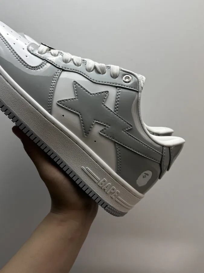 A BATHING APE STA Grained Calfskin Gray White Sneaker
