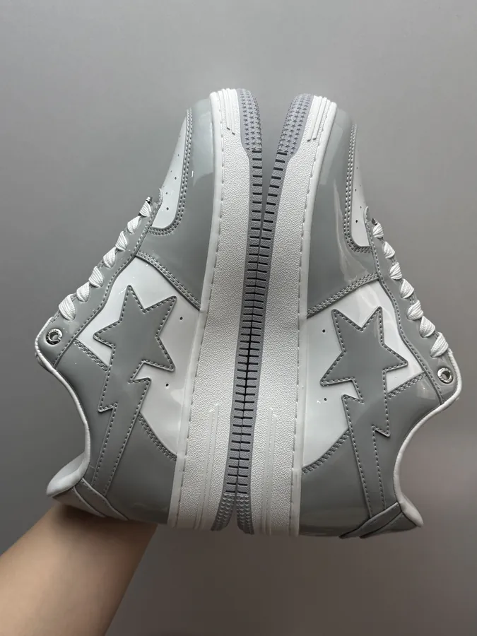A BATHING APE STA Grained Calfskin Gray White Sneaker