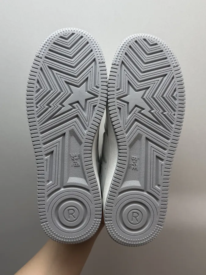A BATHING APE STA Grained Calfskin Gray White Sneaker