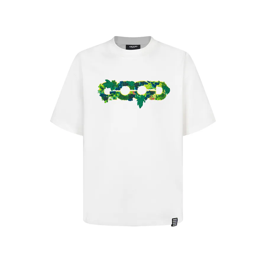 GOODBRAND SS25 Green Plant Embroidery Map Logo Loose Short Sleeve T Shirt for Men and Women