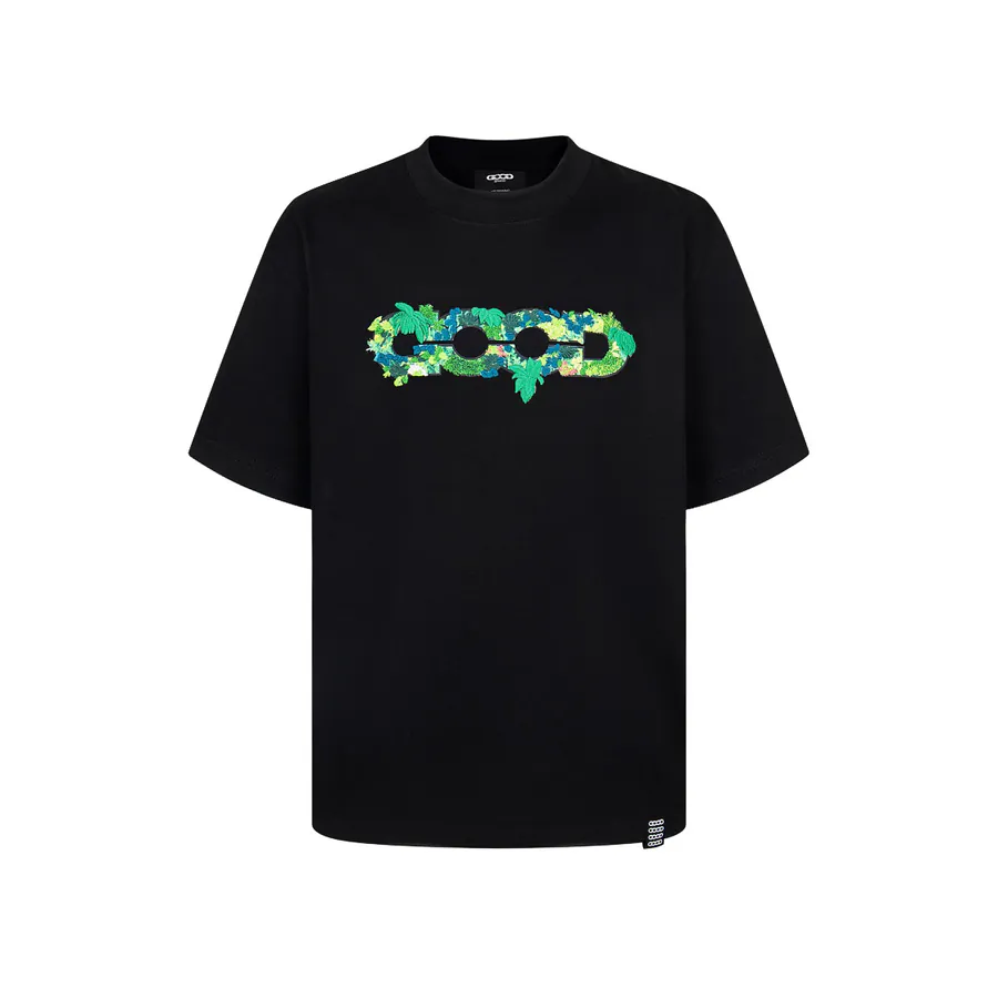 GOODBRAND SS25 Map Logo Green Plant Embroidery Loose Short Sleeve T Shirt for Men and Women