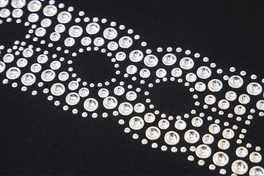 GOODBRAND Letter Studs and Rhinestones Round Neck T Shirt Men's and Women's