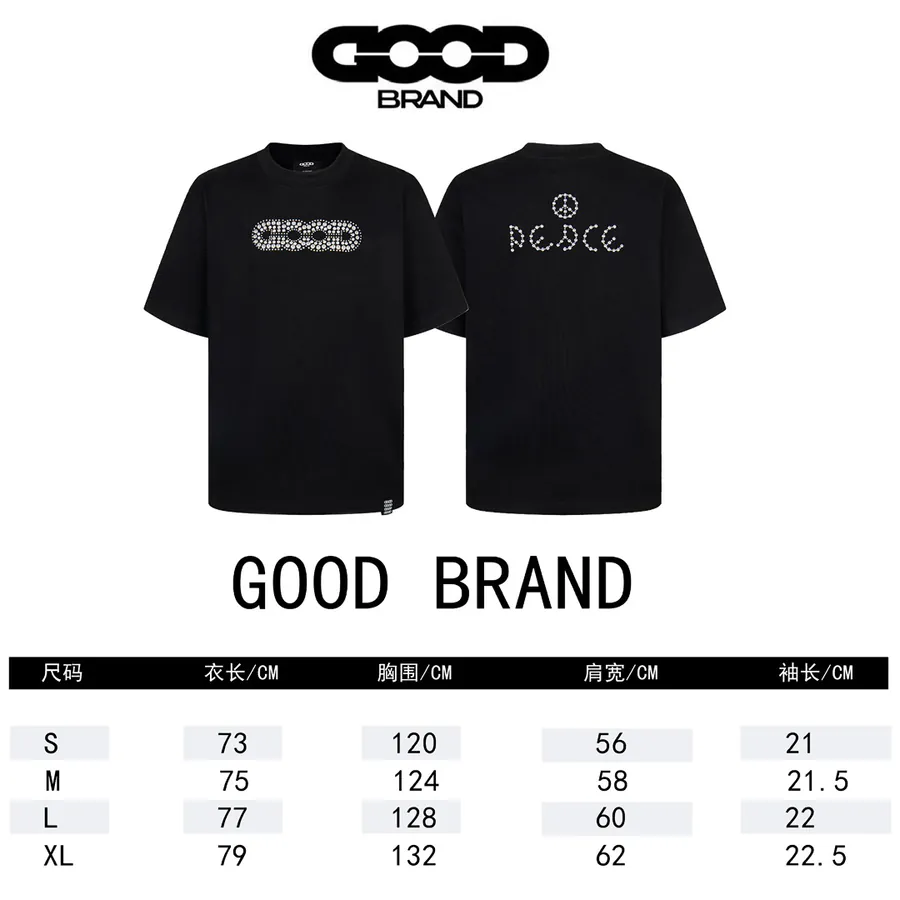 GOODBRAND Letter Studs and Rhinestones Round Neck T Shirt Men's and Women's