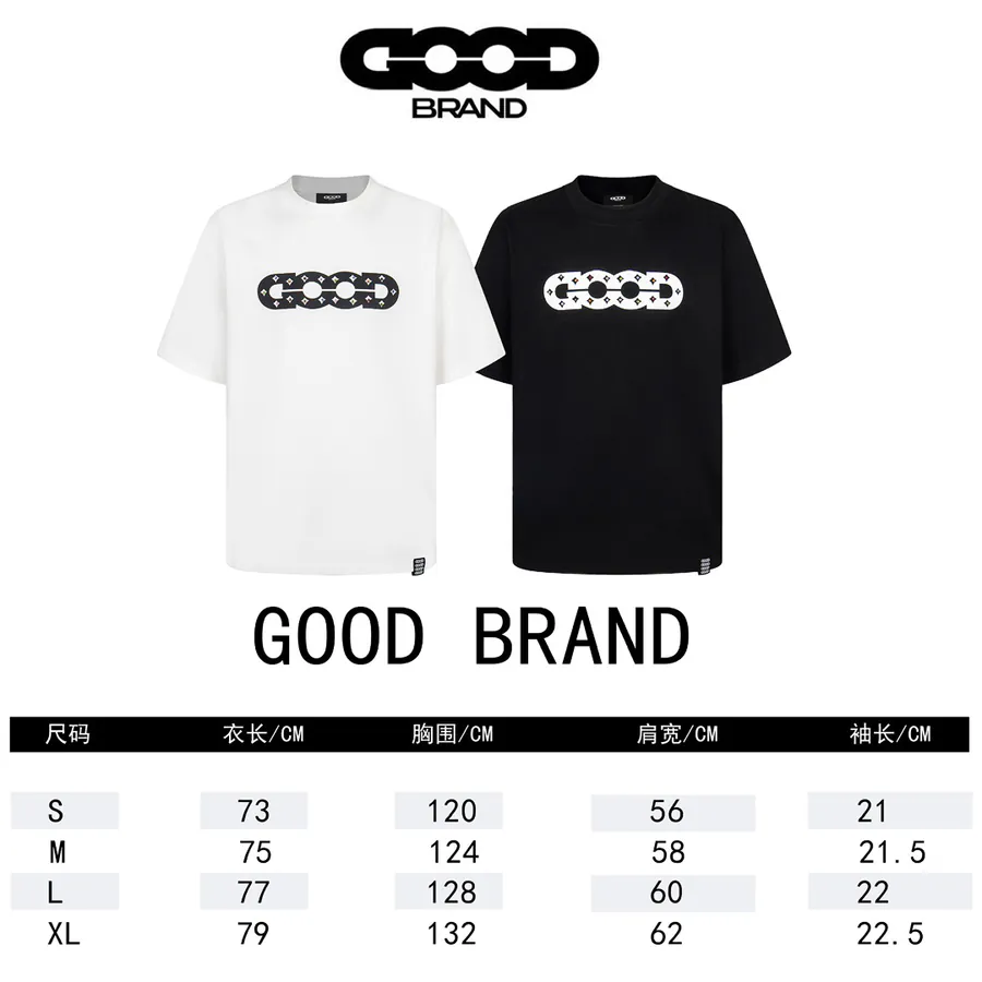 GOODBRAND Lattice Pattern Four Star Round Neck T Shirt, Men and Women's, 350g Fabric