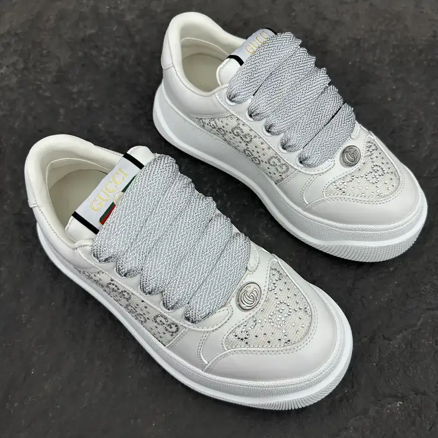 Lido Series Leather Sneakers with Crystal Canvas Detail