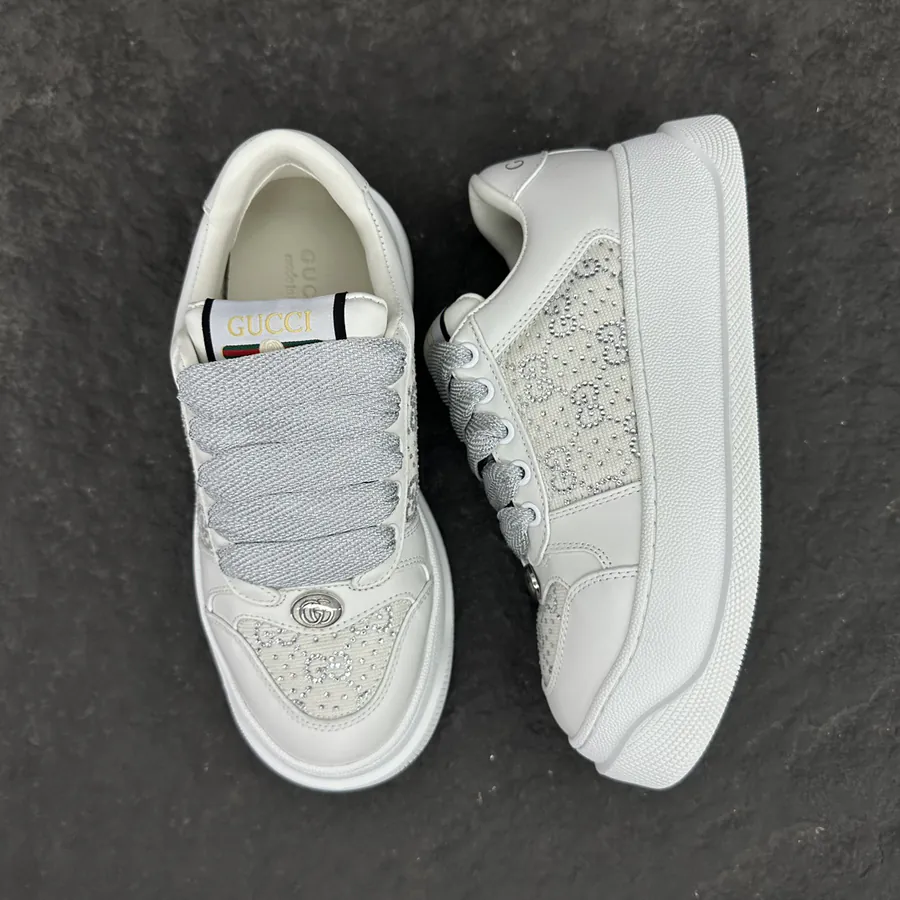 Lido Series Leather Sneakers with Crystal Canvas Detail