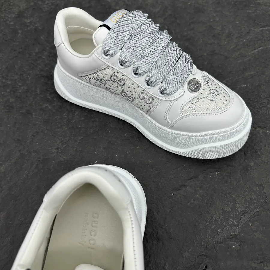Lido Series Leather Sneakers with Crystal Canvas Detail