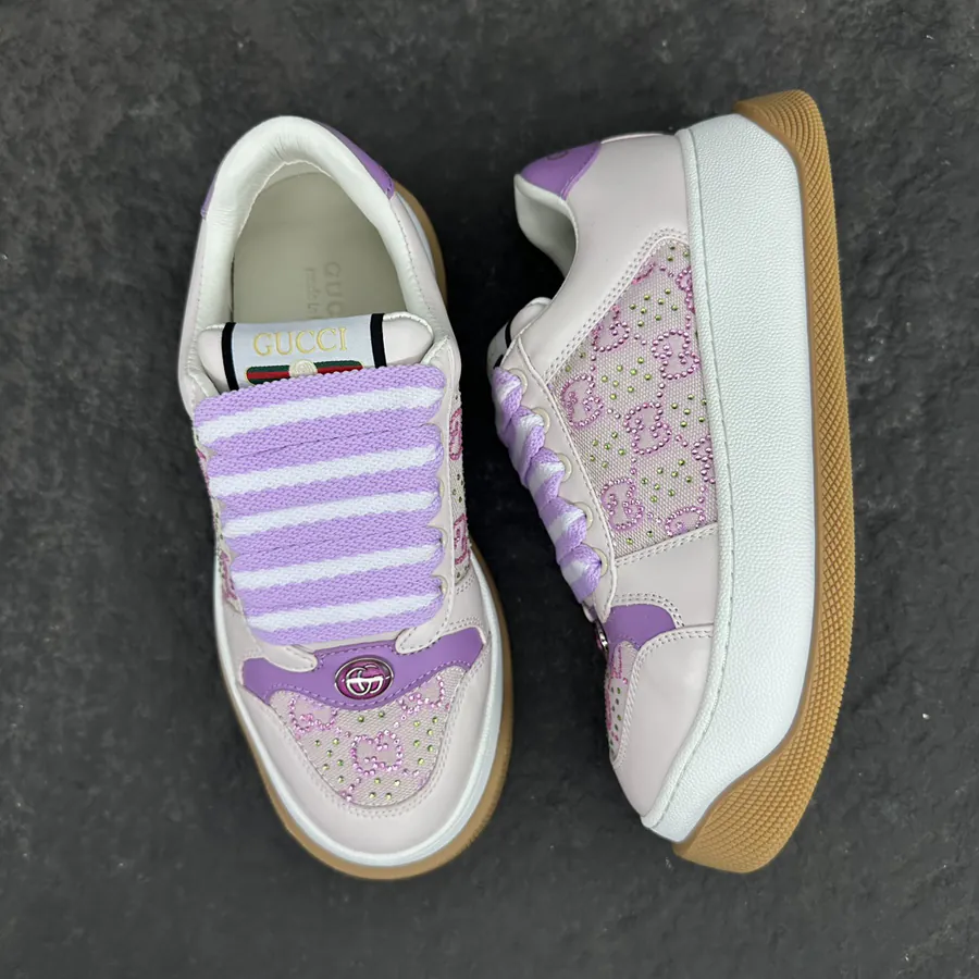 Lido Series Ladies' Sneakers with Purple Leather and Crystal Canvas Trim
