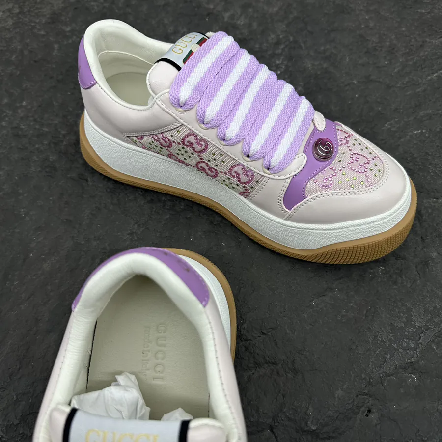 Lido Series Ladies' Sneakers with Purple Leather and Crystal Canvas Trim