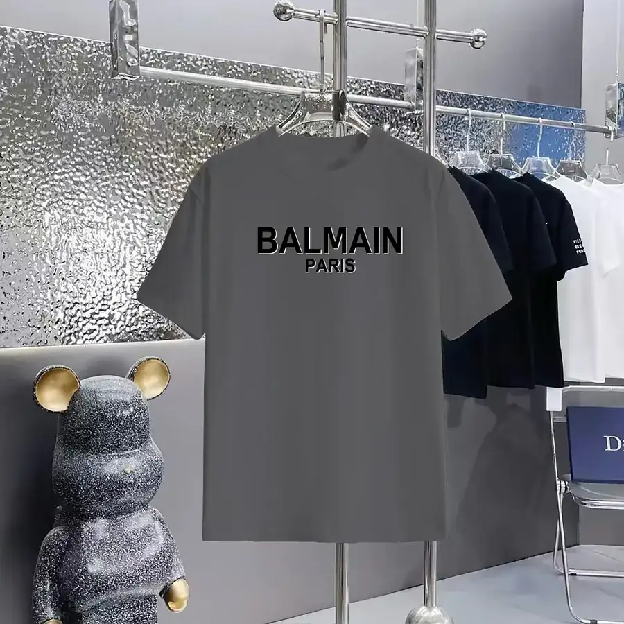 Balmain Print Round Neck Short Sleeve T Shirt