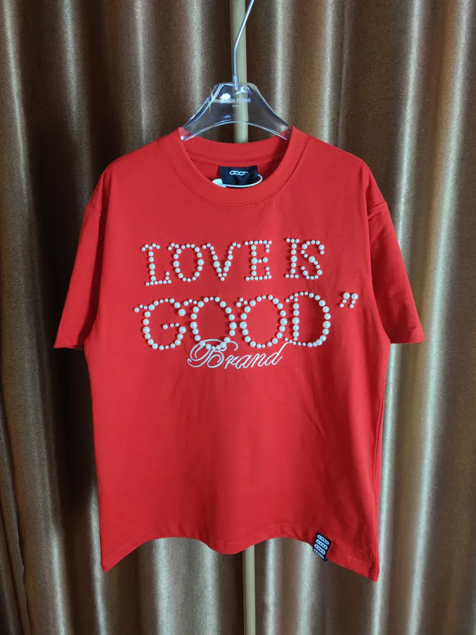 GOODBRAND Summer Short Sleeve Pearl Embellishment & Lettering